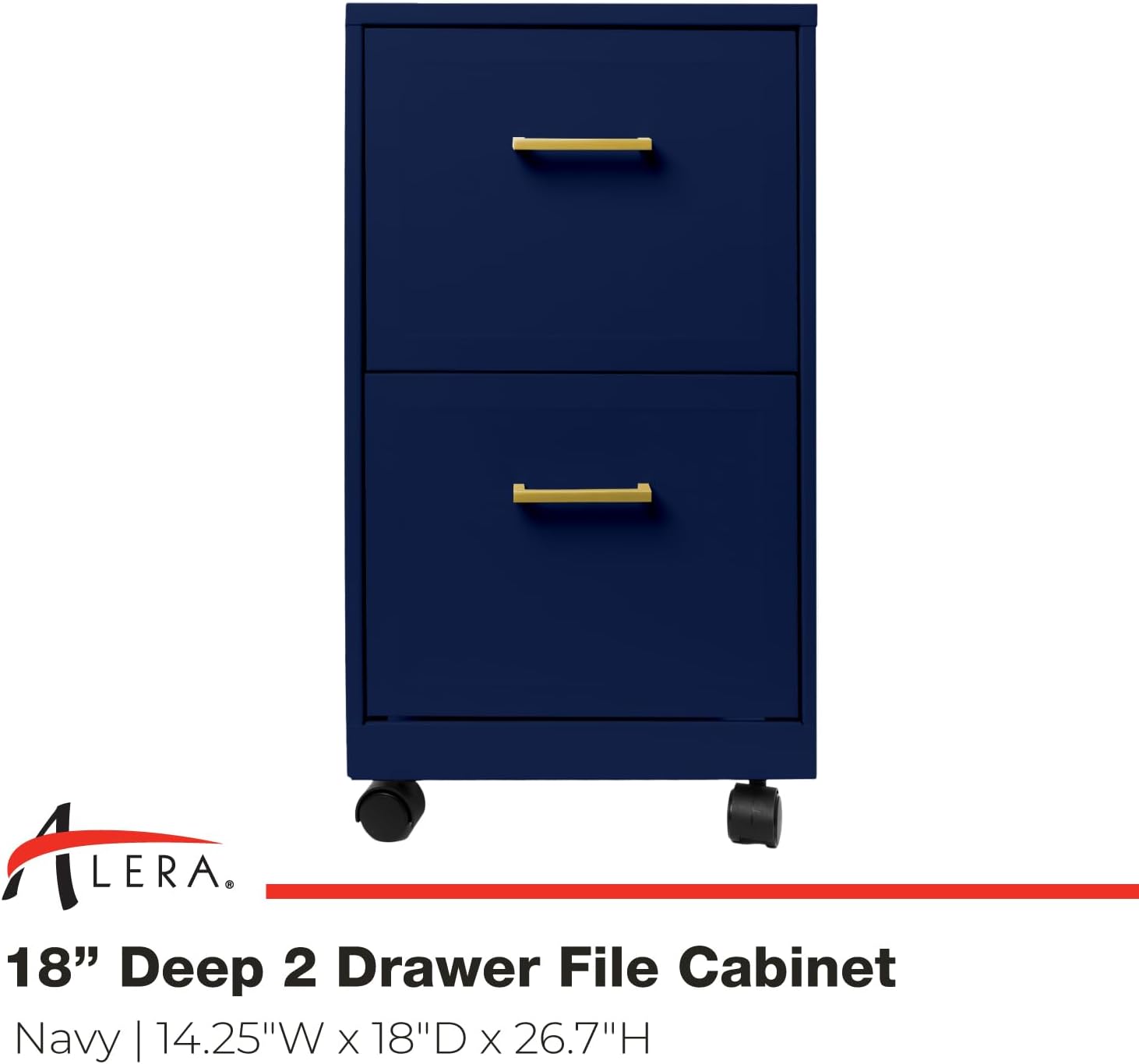 Alera SOHO-Grade 2-Drawer Vertical Filing Cabinet for Home and Office Use | Durable Steel Construction | Includes Casters for Mobility | 14.25" W x 18" D x 26.7" H | Navy Blue - Image 3