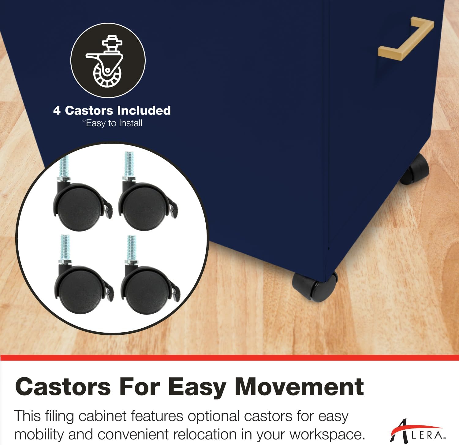 Alera SOHO-Grade 2-Drawer Vertical Filing Cabinet for Home and Office Use | Durable Steel Construction | Includes Casters for Mobility | 14.25" W x 18" D x 26.7" H | Navy Blue - Image 5