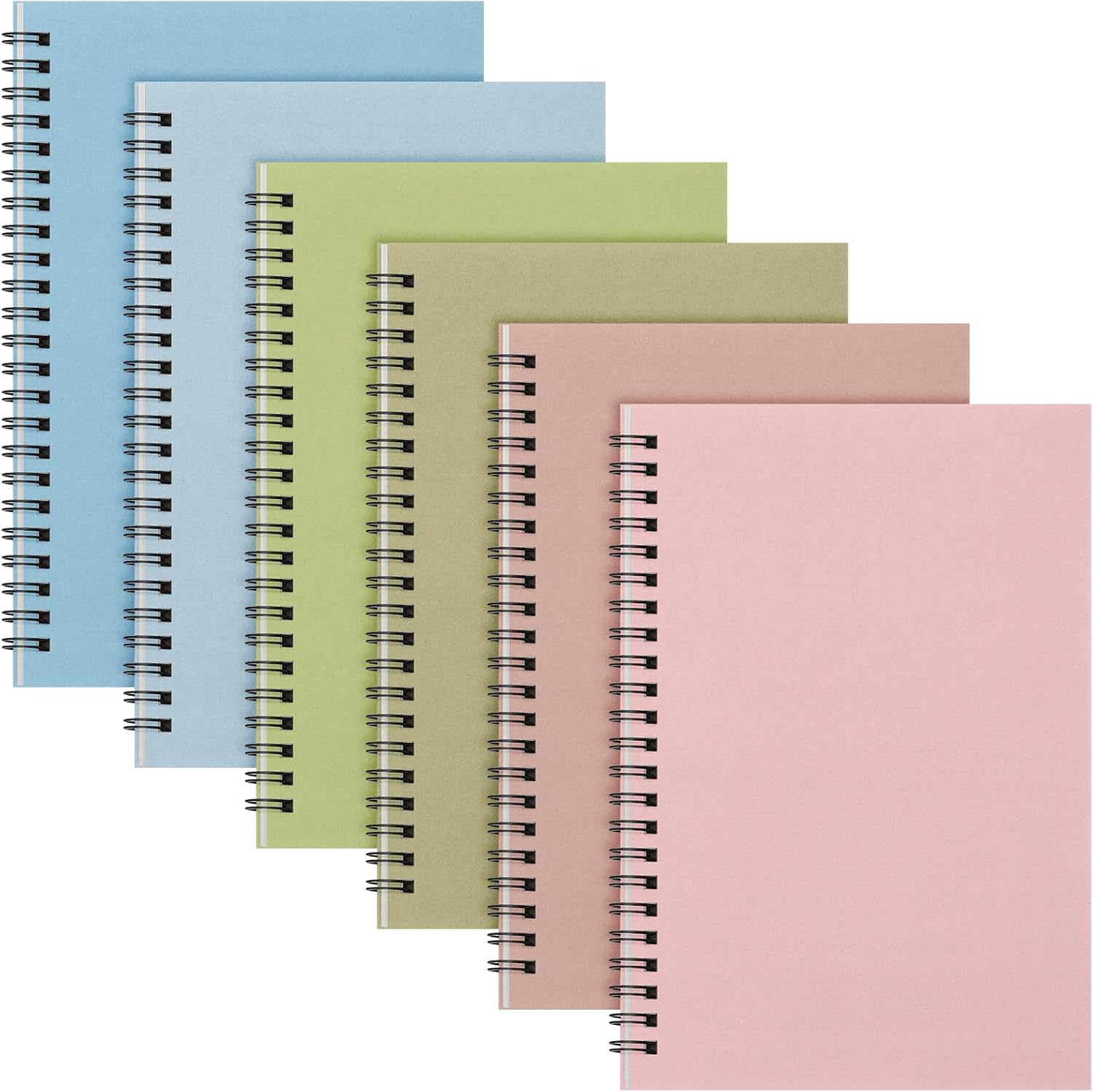 Fuutreo 6 Pack Spiral Notebooks 10.5 x 7.45 Inch College Ruled Journal with Kraft Cover, B5 70 Sheets (140 Pages) for Stundent Study and Office Use(Earthy Tones)