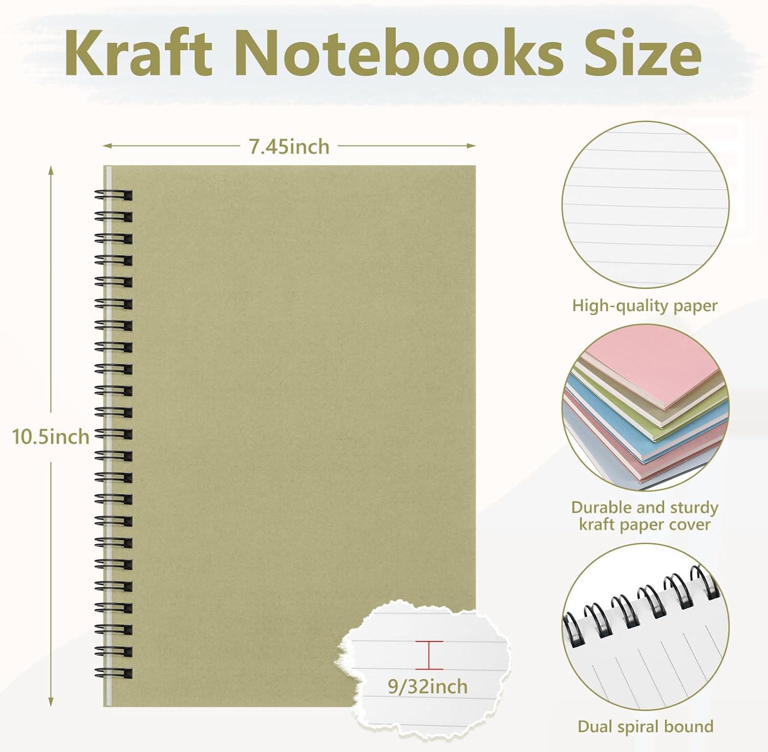 Fuutreo 6 Pack Spiral Notebooks 10.5 x 7.45 Inch College Ruled Journal with Kraft Cover, B5 70 Sheets (140 Pages) for Stundent Study and Office Use(Earthy Tones) - Image 2