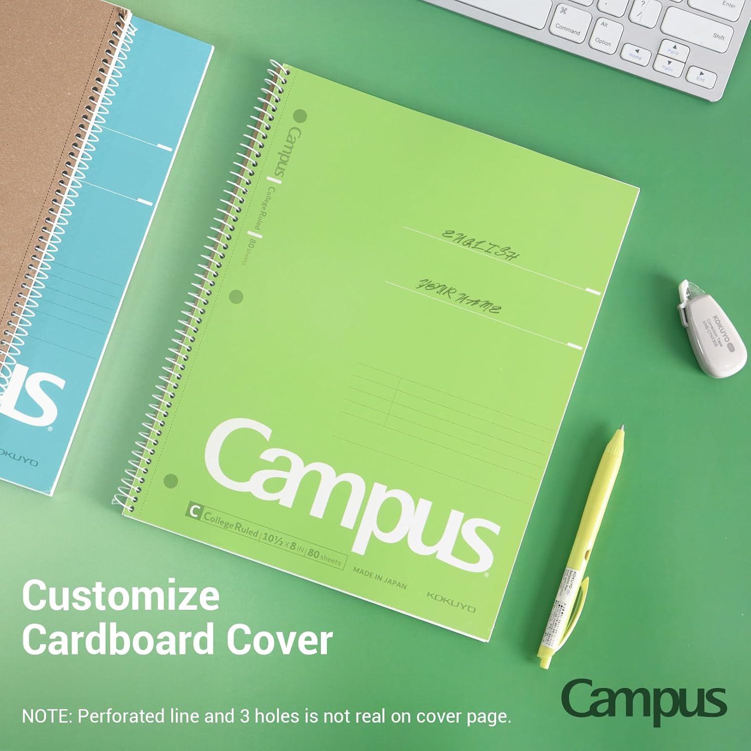 KOKUYO Spiral Notebook, 3 Pack Campus 10-1/2" x 8" Subject Notebooks with College Ruled, 80 Sheets, Pink Blue Green 3 Holes School Spiral Journal for Work Study Note Taking (WSG-SU-400G1×3) - Image 5