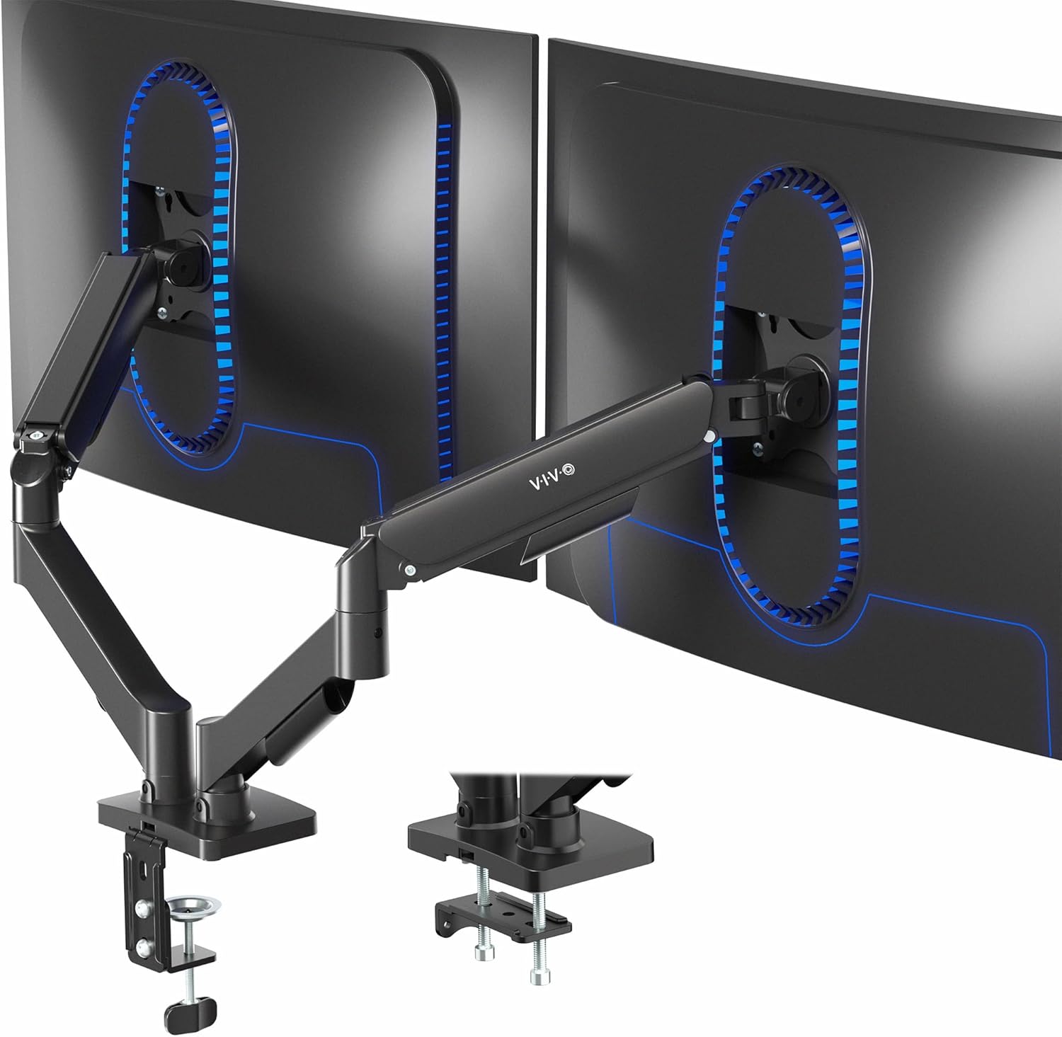 VIVO Dual Monitor up to 32 inches and 19.8 lbs per Screen, Pneumatic Arm Desk Mount, Articulating Counterbalance, VESA Stand, Classic, STAND-V002O