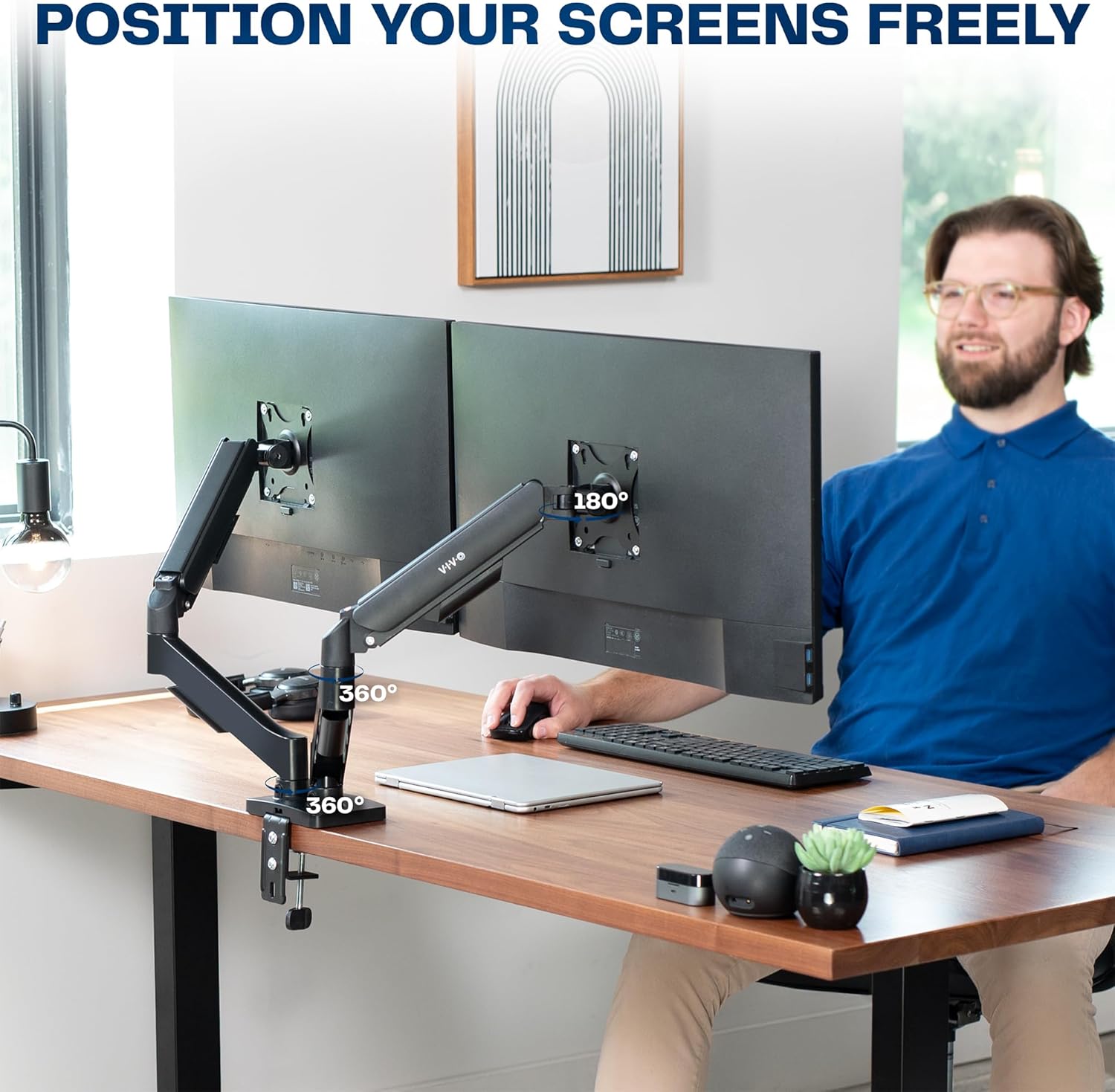 VIVO Dual Monitor up to 32 inches and 19.8 lbs per Screen, Pneumatic Arm Desk Mount, Articulating Counterbalance, VESA Stand, Classic, STAND-V002O - Image 5