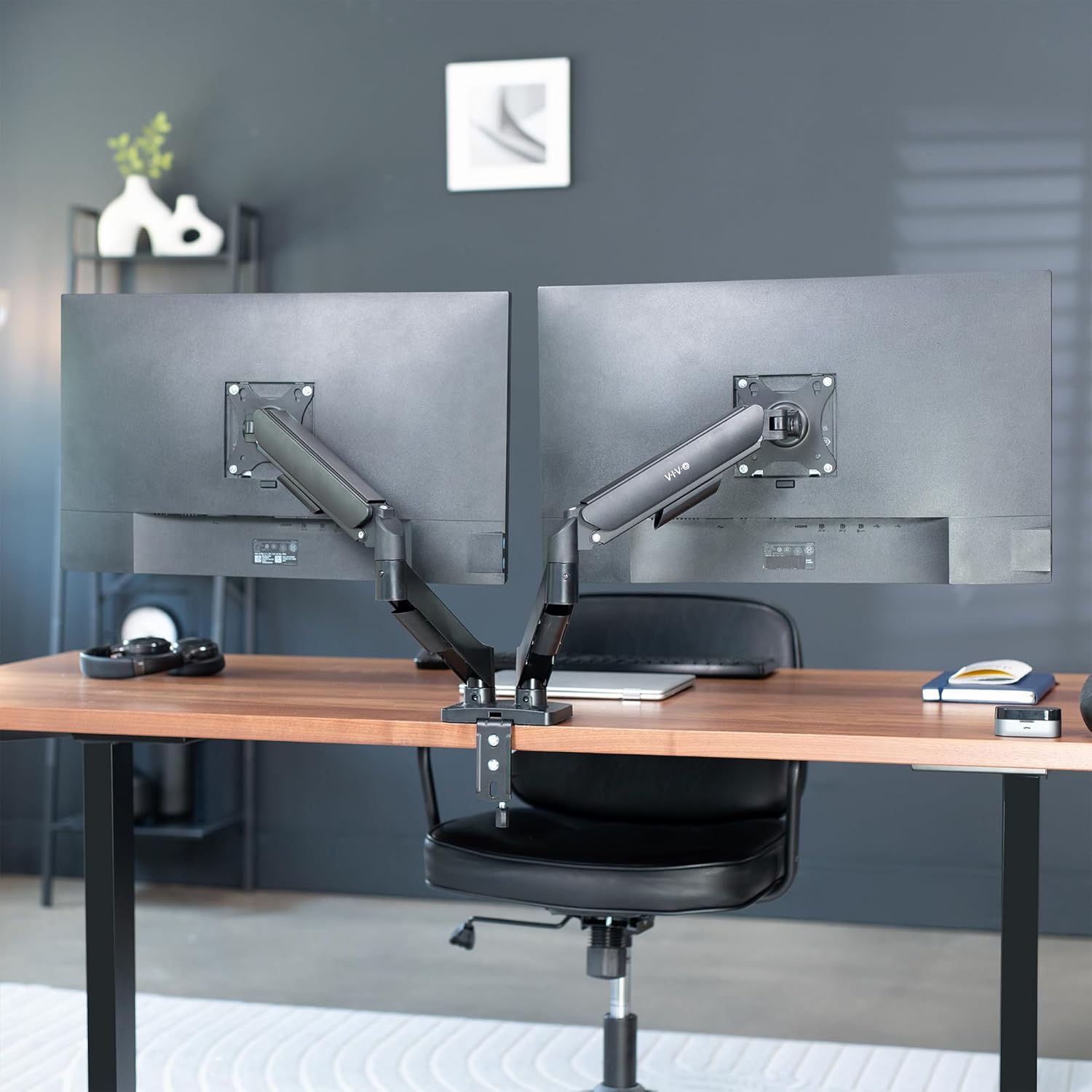 VIVO Dual Monitor up to 32 inches and 19.8 lbs per Screen, Pneumatic Arm Desk Mount, Articulating Counterbalance, VESA Stand, Classic, STAND-V002O - Image 9