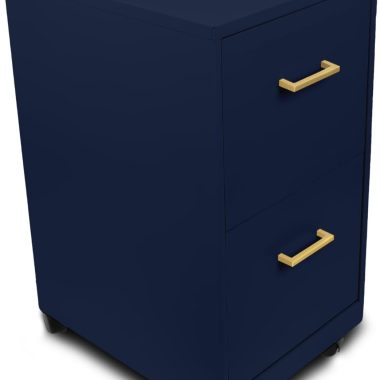 Alera SOHO-Grade 2-Drawer Vertical Filing Cabinet for Home and Office Use | Durable Steel Construction | Includes Casters for Mobility | 14.25″ W x 18″ D x 26.7″ H | Navy Blue
