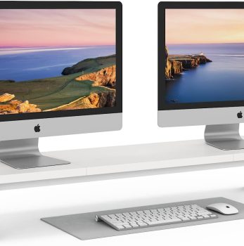 Dual Monitor Stand Riser, 39Inch Large Monitor Stands for 2 Monitors, Computer Monitor Stand, Wooden Desktop Oraganizer Shelf for Office Desk Computer,Laptop,TV