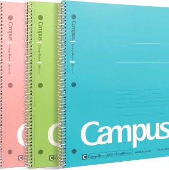 KOKUYO Spiral Notebook, 3 Pack Campus 10-1/2″ x 8″ Subject Notebooks with College Ruled, 80 Sheets, Pink Blue Green 3 Holes School Spiral Journal for Work Study Note Taking (WSG-SU-400G1×3)