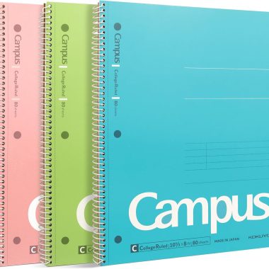 KOKUYO Spiral Notebook, 3 Pack Campus 10-1/2″ x 8″ Subject Notebooks with College Ruled, 80 Sheets, Pink Blue Green 3 Holes School Spiral Journal for Work Study Note Taking (WSG-SU-400G1×3)