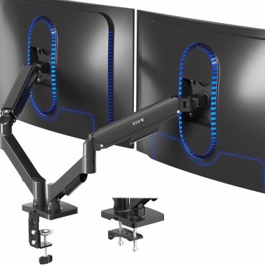 VIVO Dual Monitor up to 32 inches and 19.8 lbs per Screen, Pneumatic Arm Desk Mount, Articulating Counterbalance, VESA Stand, Classic, STAND-V002O